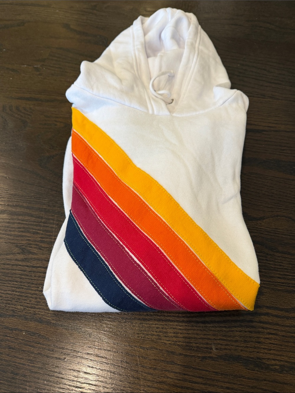 Aviator Nation White Hoodie with Sunset Stripe Detail